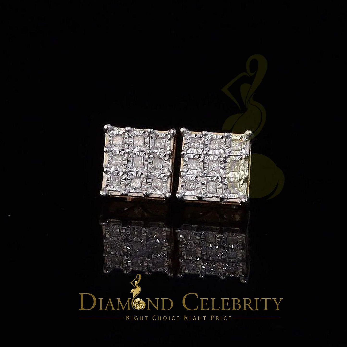 DiamondCelebritees 0.50ct Diamond 925 Sterling Silver Yellow For Men's / Women's Square Earrings