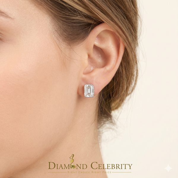 Diamondcelebritees Men's/Women's 925 Silver White 2.50ct VVS D Moissanite Emerald cut Stud Earrings