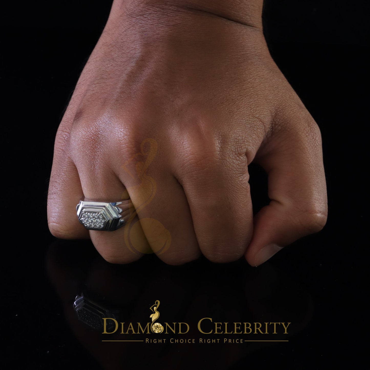 DiamondCelebritees Sterling White Silver 0.40ct Cubic Zirconia Hexagon Engagement Men's Ring Size 9