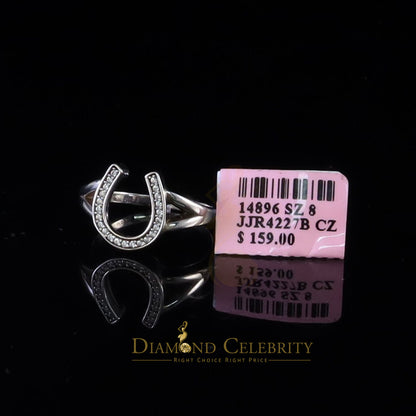 DiamondCelebritees Sterling 0.25ct Cubic Zirconia White Silver Horseshoe Womens / Men's Ring Size 8