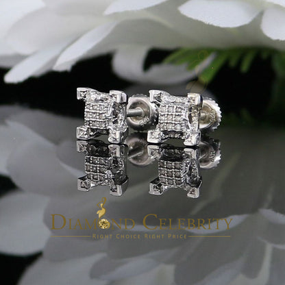 DiamondCelebritees 925 Sterling Silver White Real 0.15ct Diamond Men's & Women's Square Earrings