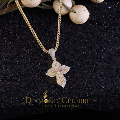 Diamondcelebritees Yellow 3.00 VVS D Moissanite Silver Charm Cross Floury Pendant Men's & Women's