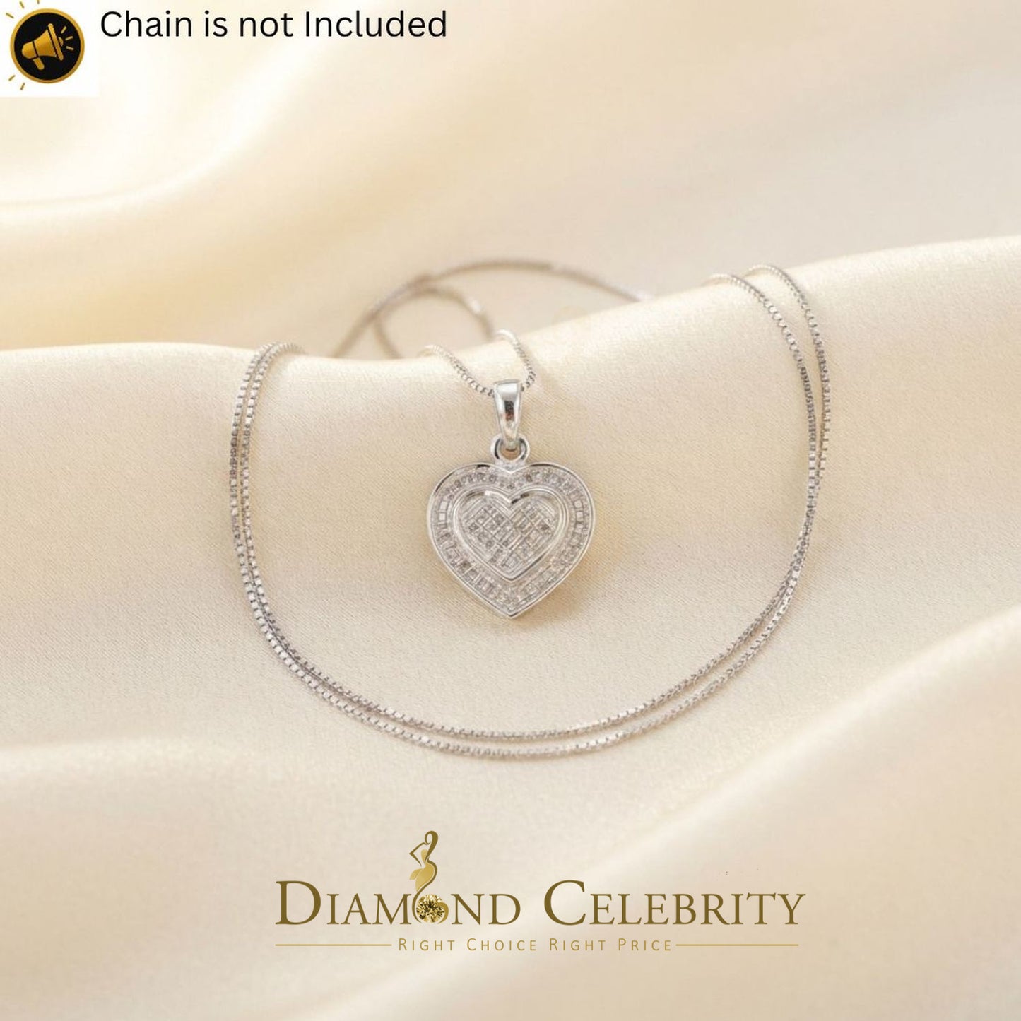 DiamondCelebritees  Real 0.25ct Diamond 925 Sterling Silver HEART Charm Necklace Pendant in White
