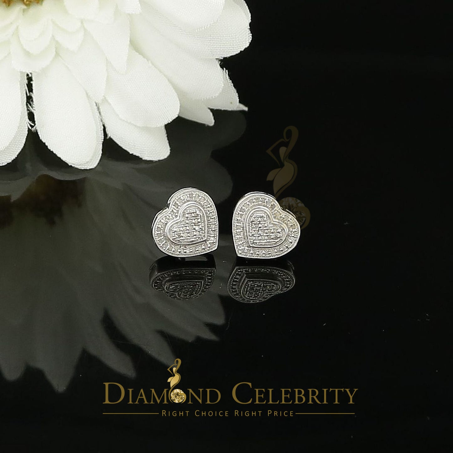 DiamondCelebritees Aretes Para Hombre Heart 925 White Silver 0.20ct Diamond Women's /Men's Earring