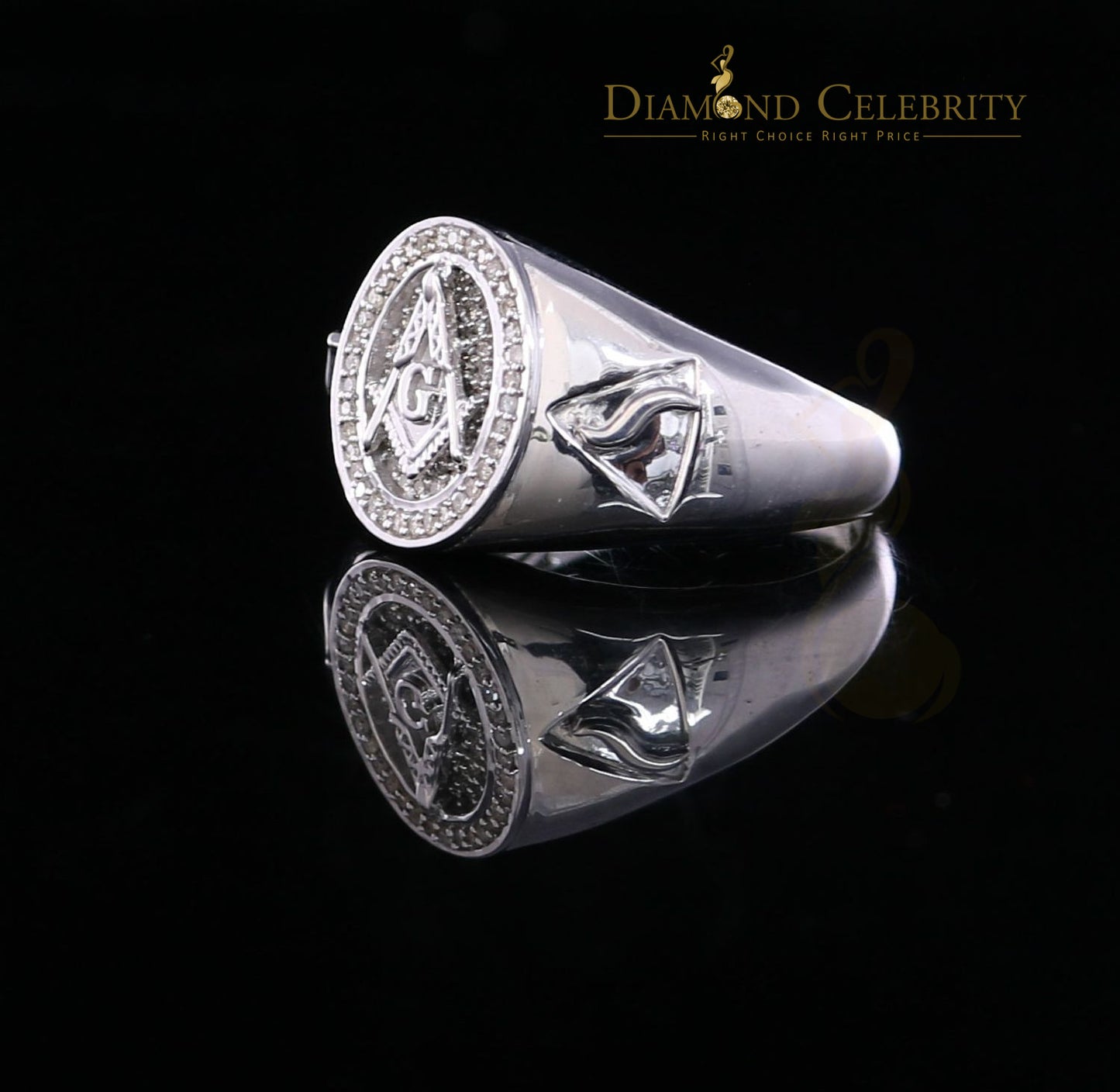 DiamondCelebritees 0.50CT Real Diamond 925 Sterling Silver White Fashion Masonic Men's Ring Size 12