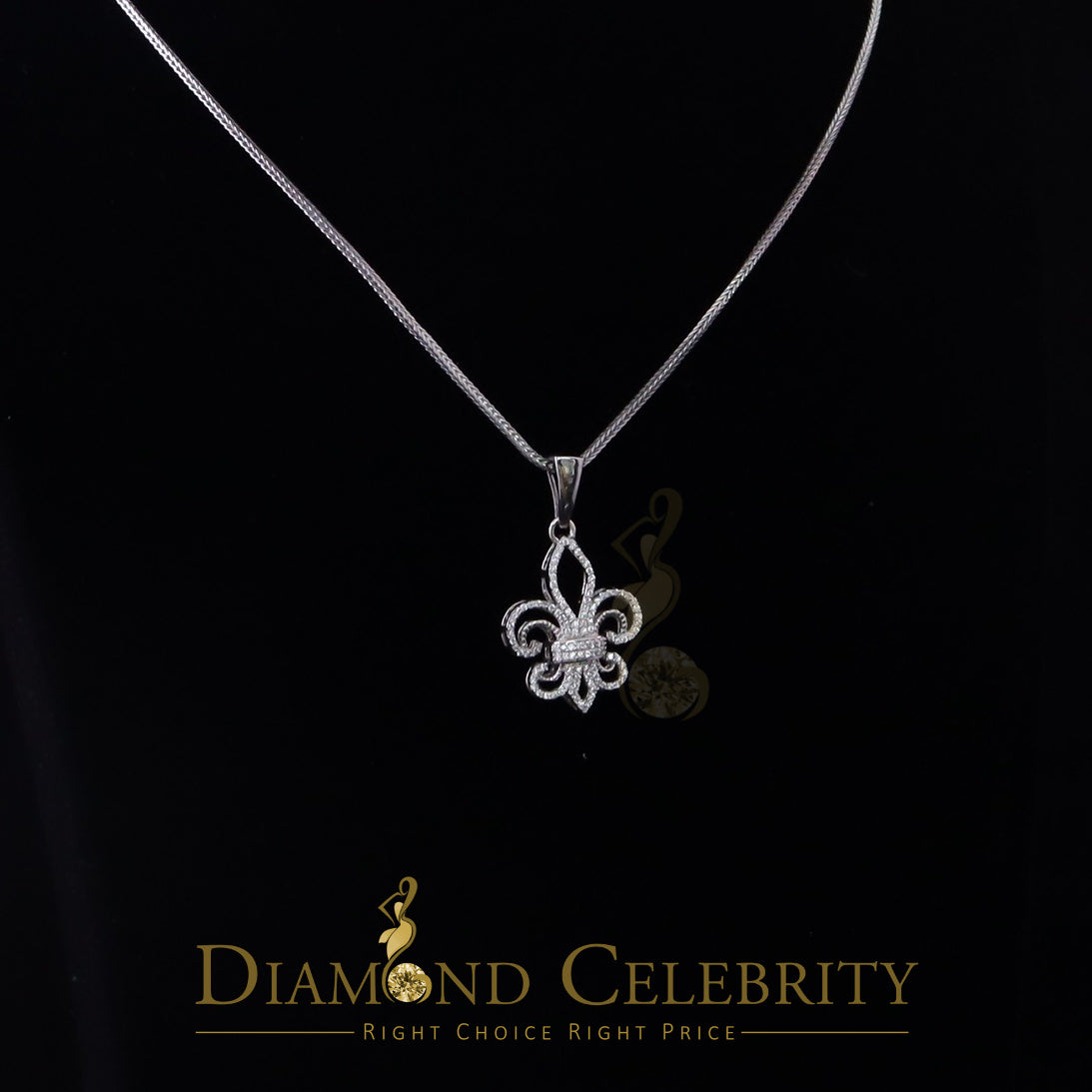DiamondCelebritees Sterling 925 Silver Fleur de Lis White Shape Pendant with 0.93ct Cubic Zirconia