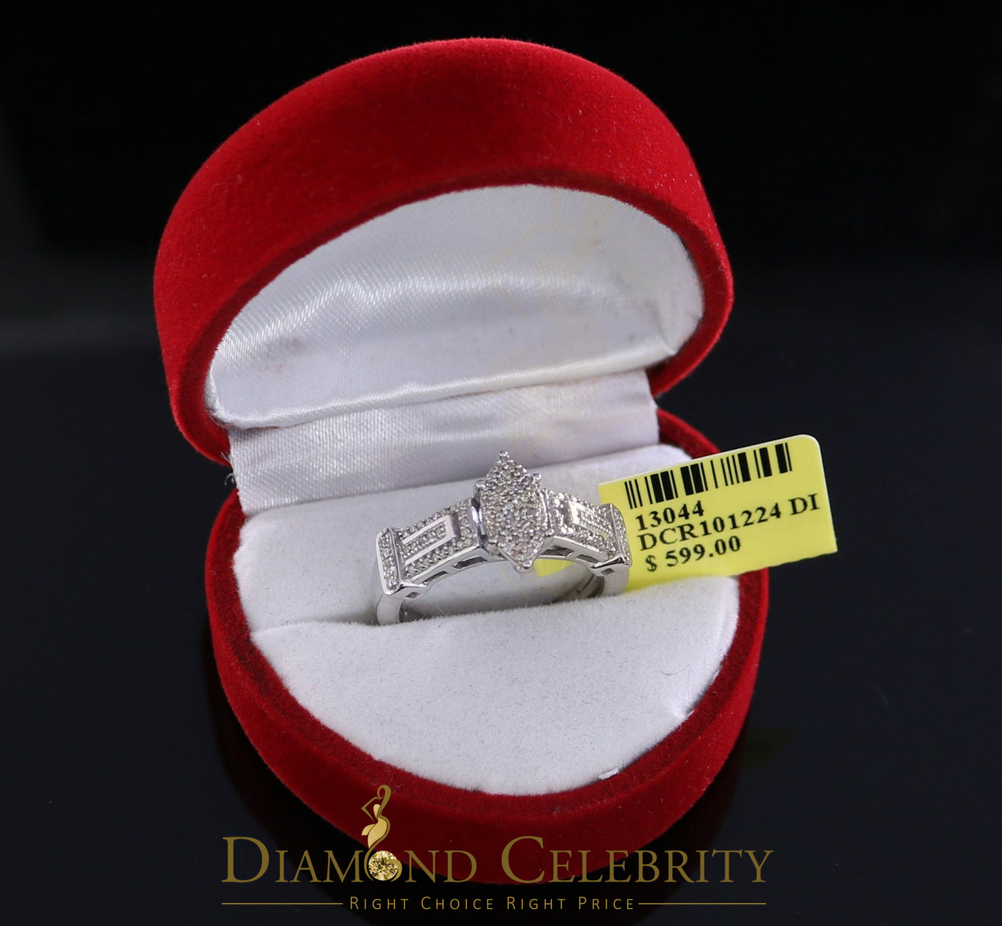 DiamondCelebritees 925 Silver White Engagement Womens Pear Shape Ring Size 7 With 0.33CT Diamond