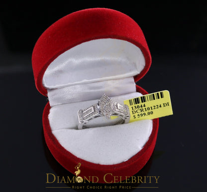 DiamondCelebritees 925 Silver White Engagement Womens Pear Shape Ring Size 7 With 0.33CT Diamond