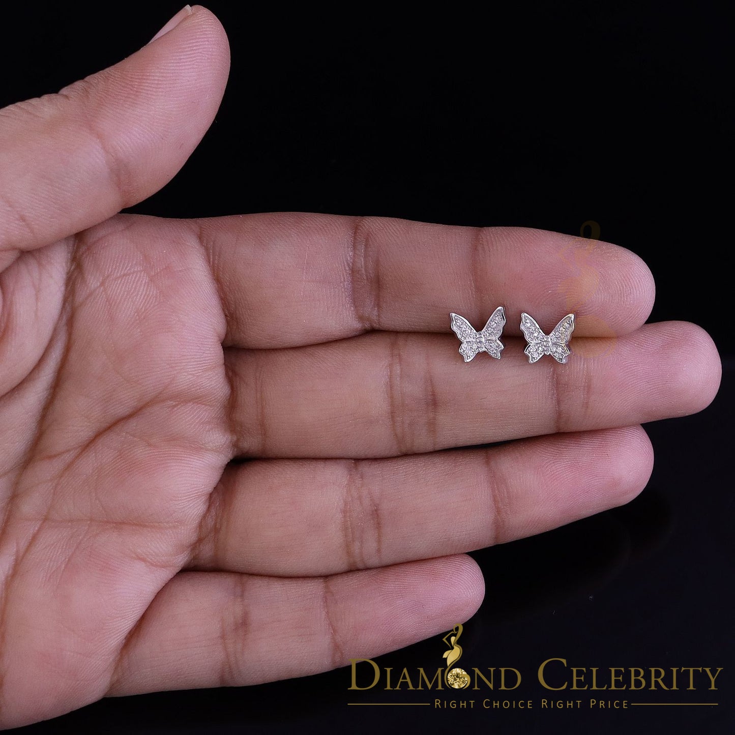DiamondCelebritees  Women's 0.17ct Cubic Zirconia Butterfly Stud Earrings White 925 Sterling Silver