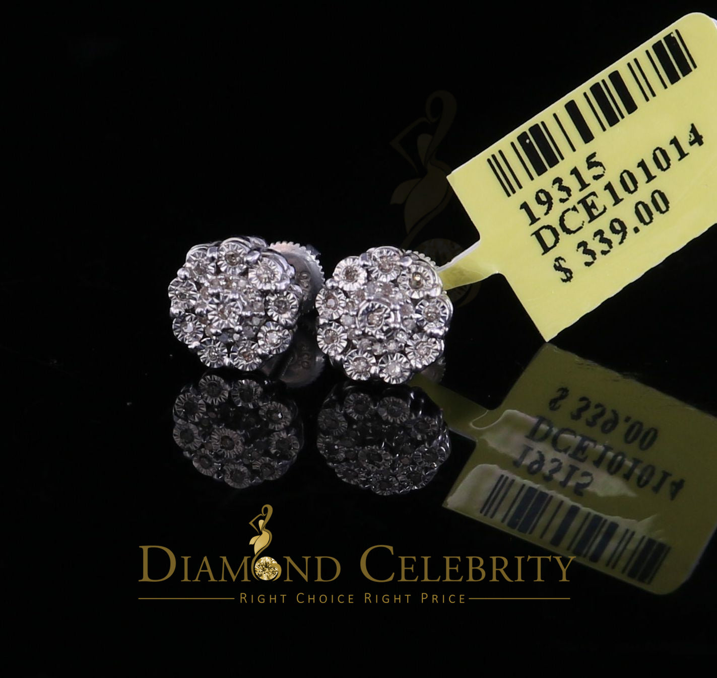 DiamondCelebritees 0.15ct Diamond 925 Sterling Silver White Floral Earrings For Men's / Women's