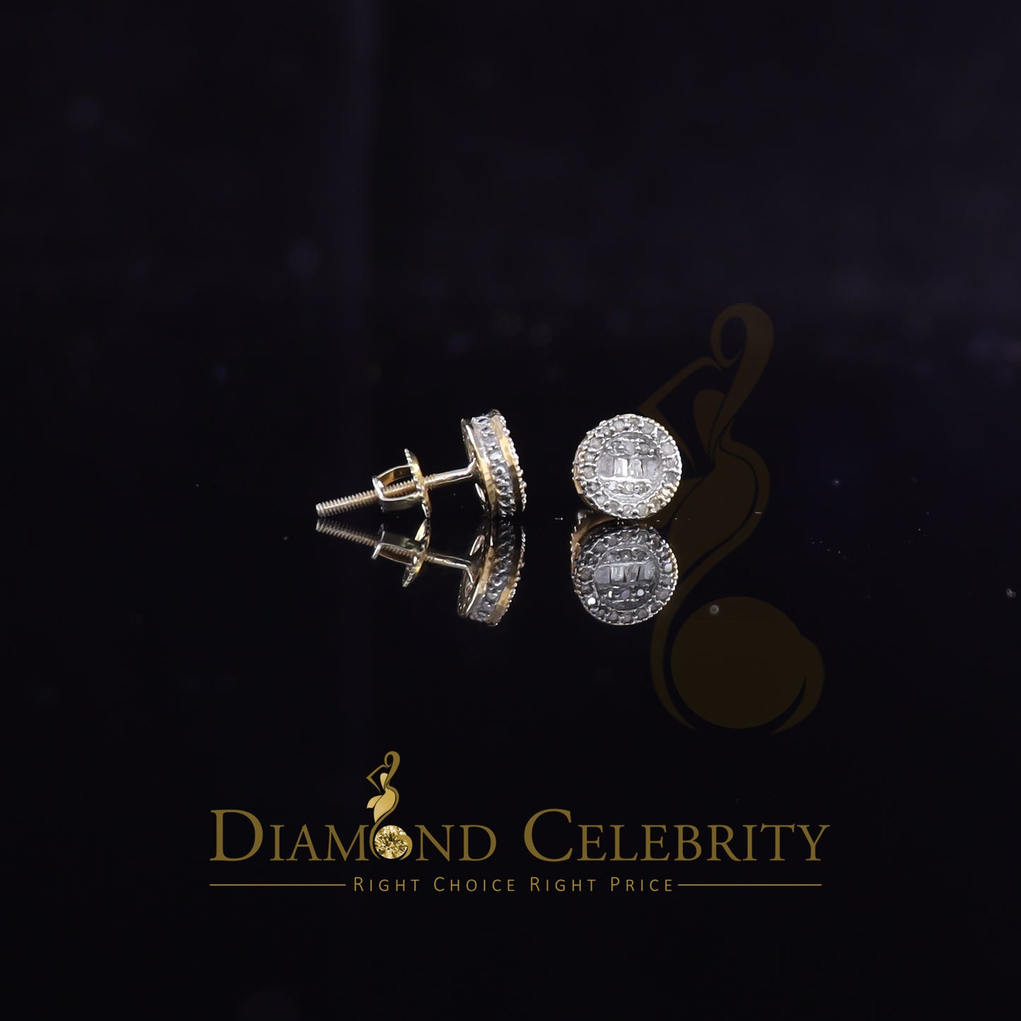 DiamondCelebritees 925 Sterling Yellow Silver 0.20ct Diamond Men's & Womens Style Round Earrings