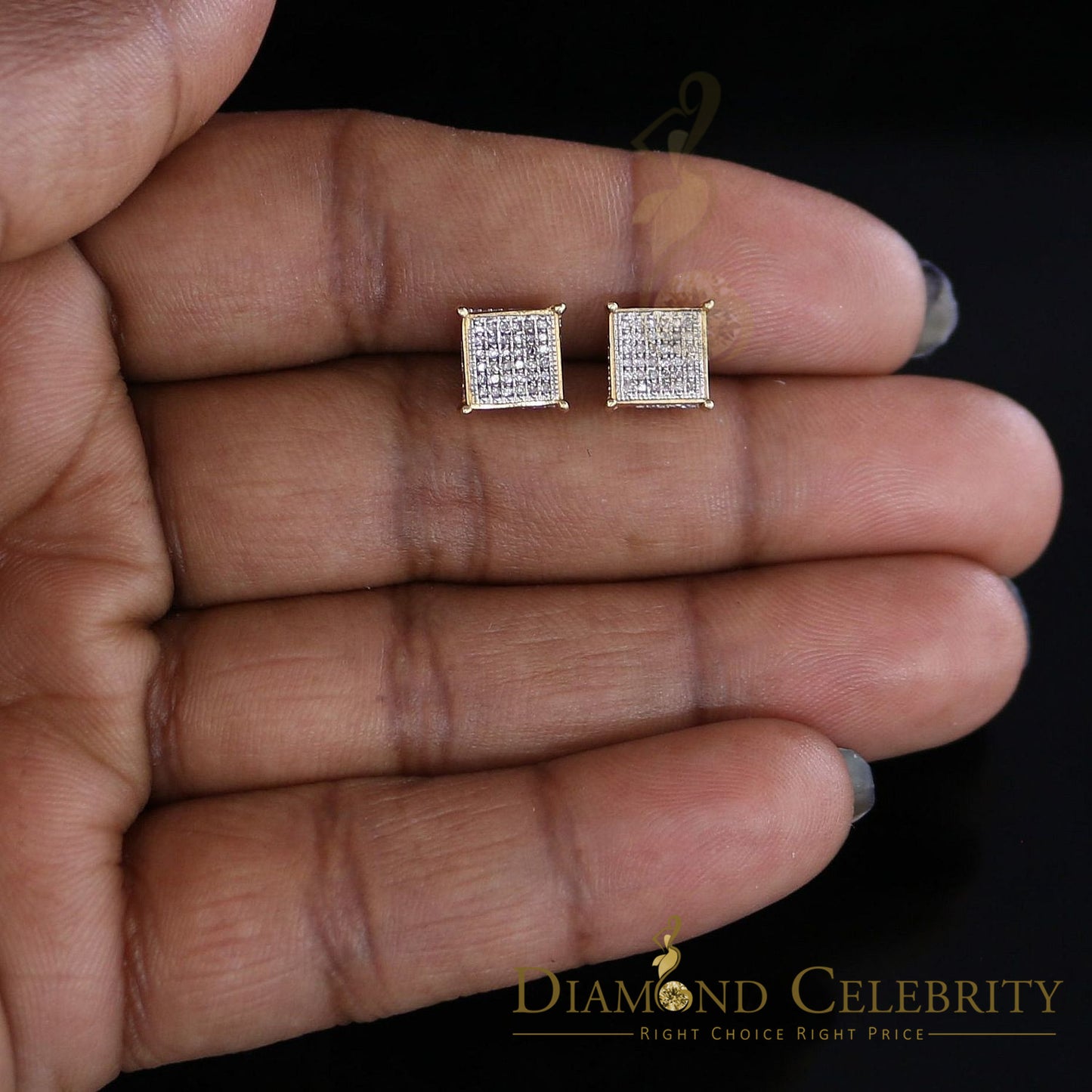 DiamondCelebritees 0.20ct Diamond Collection Yellow 925 Sterling Silver Women & Men Square Earrings