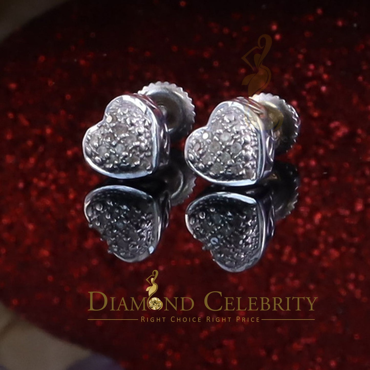 DiamondCelebritees 0.05cts Silver Diamond 925 Sterling White Heart Shape Stud Earrings For Women's