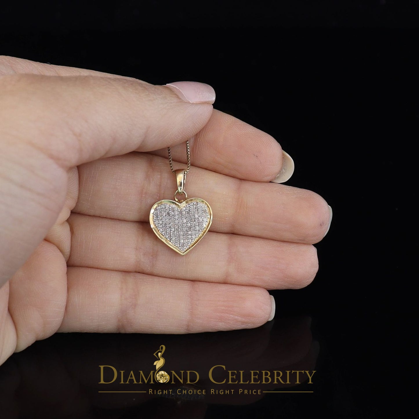 DiamondCelebritees  Real 0.25ct Diamond 925 Sterling Silver HEART Charm Necklace Yellow Pendant