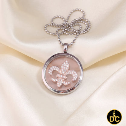 DiamondCelebritees 925 White Sterling Silver Fleur-de-Lis Floating Glass 1ct Cubic Zircon Pendant