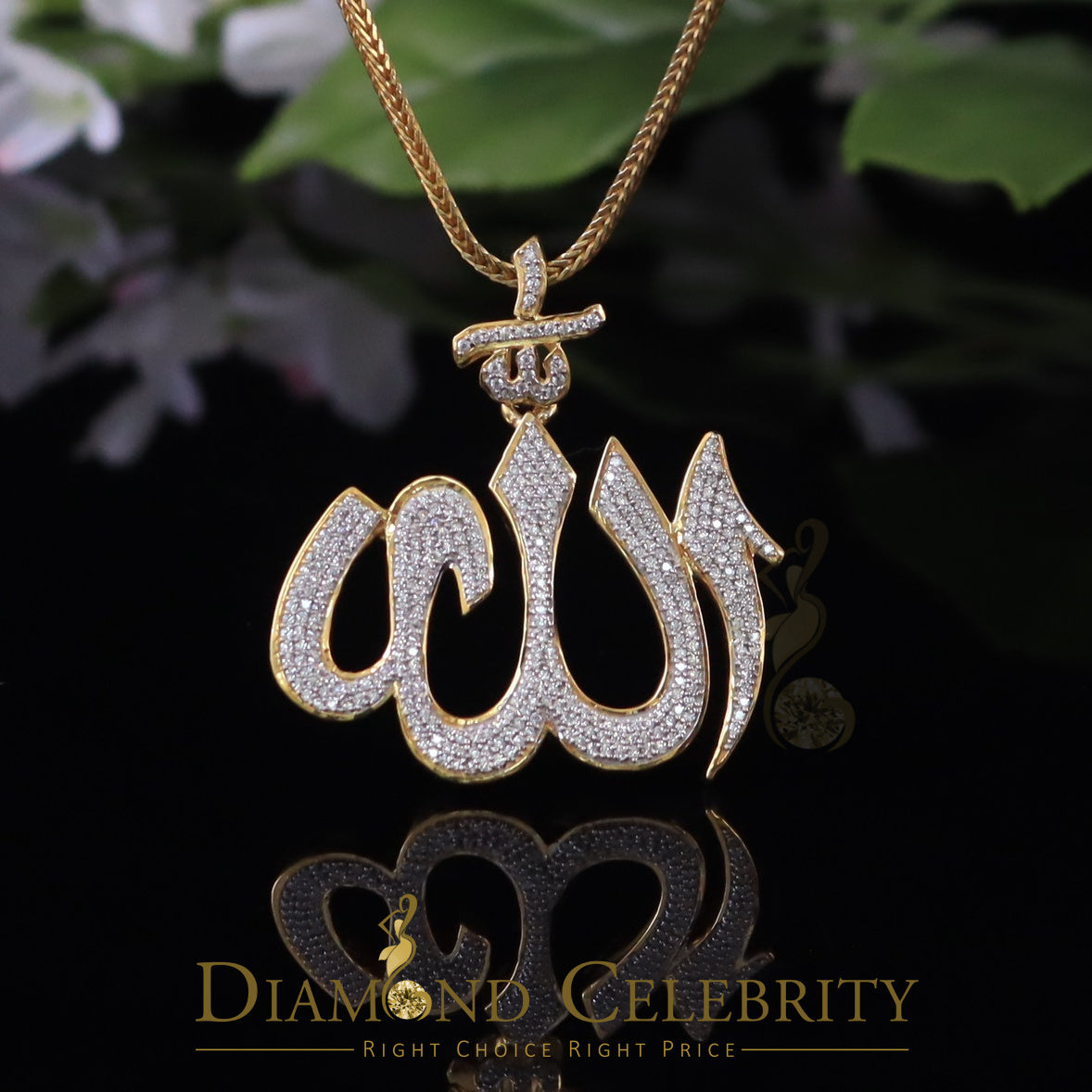 DiamondCelebritees Promising Yellow Sterling Silver Allah Shape Pendant with 2.77ct Cubicn Zirconia