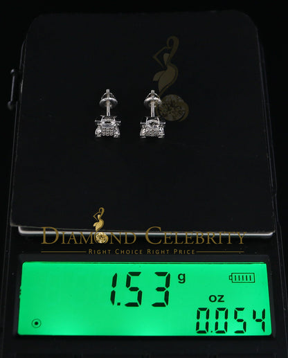 DiamondCelebritees 925 Sterling Silver White Real 0.15ct Diamond Men's & Women's Square Earrings
