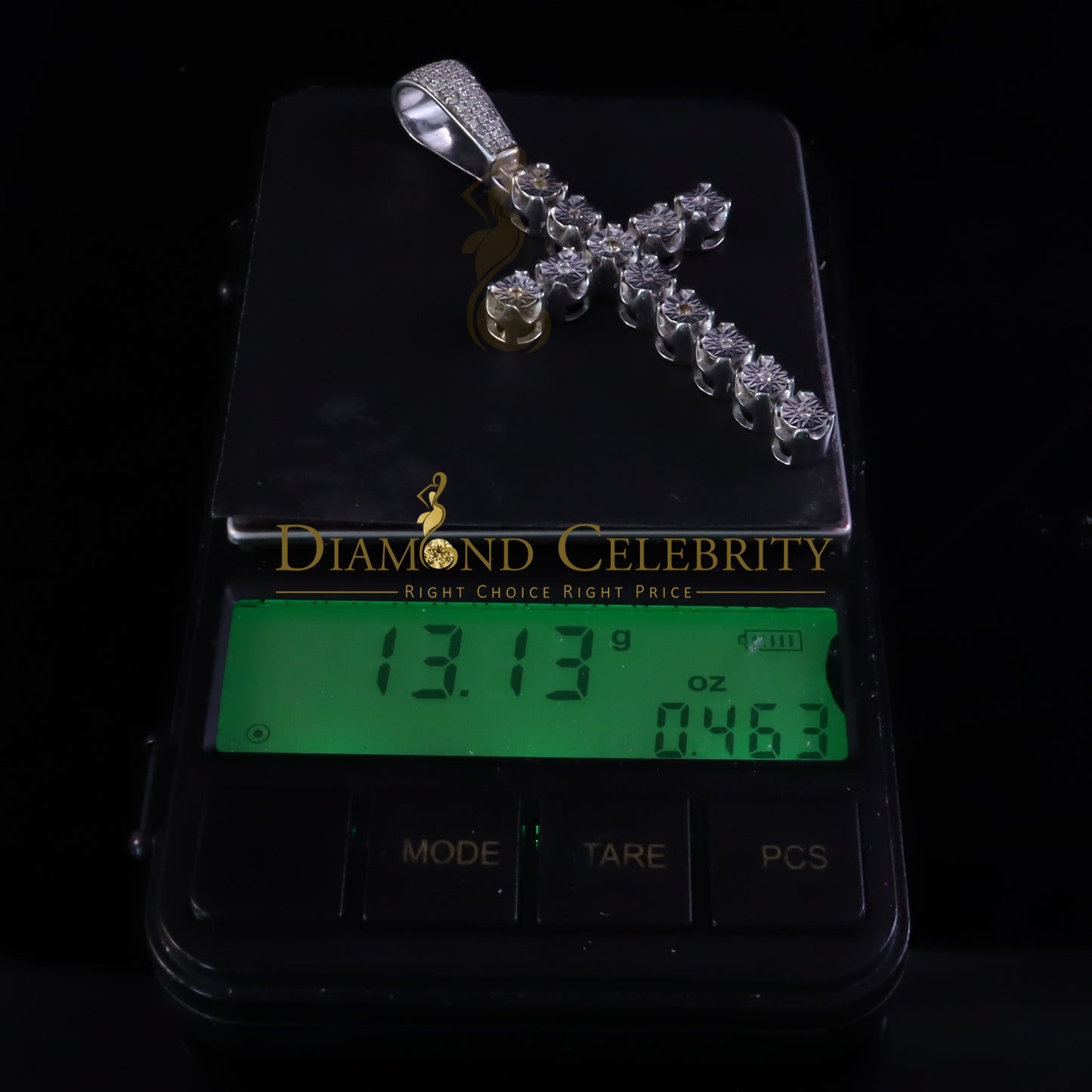 DiamondCelebritees  0.40CT Real Diamond Crystal Cross 925 Sterling Silver White Necklace Pendant