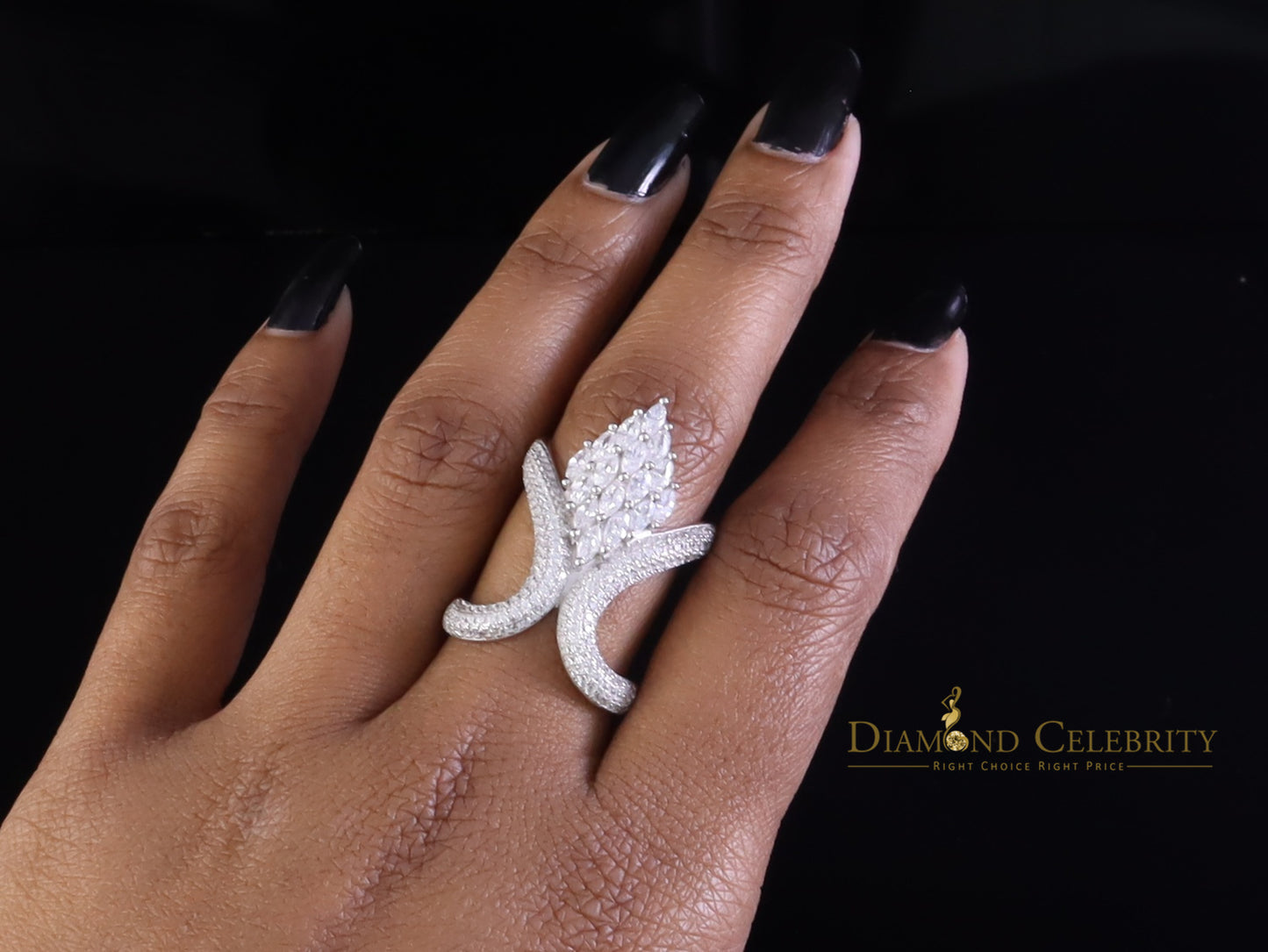 DiamondCelebritees Sterling White Silver 2.00ct Cubic Zirconia Cocktail Floral Womens Ring Size 6.5