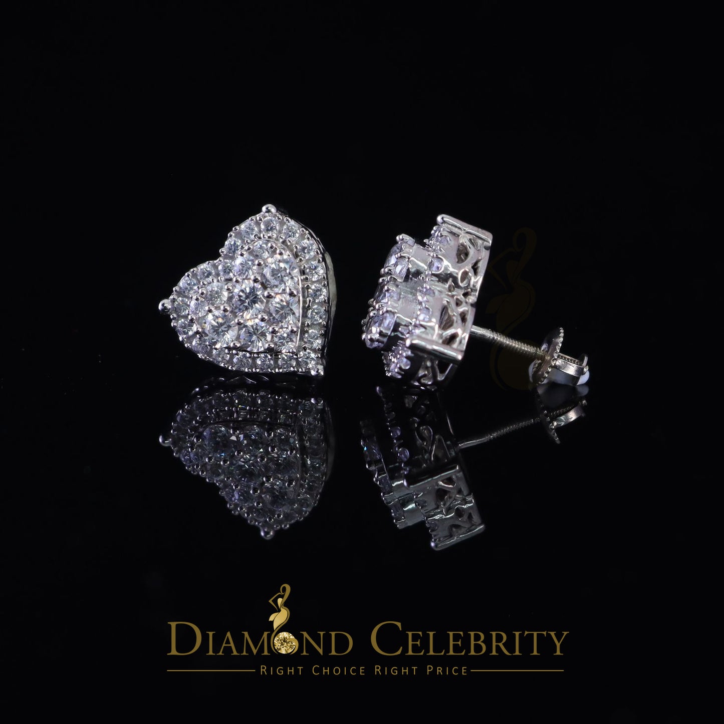 DiamondCelebritees  925 White Sterling Silver 2.68ct Cubic Zirconia Heart Women's Stud Earrings