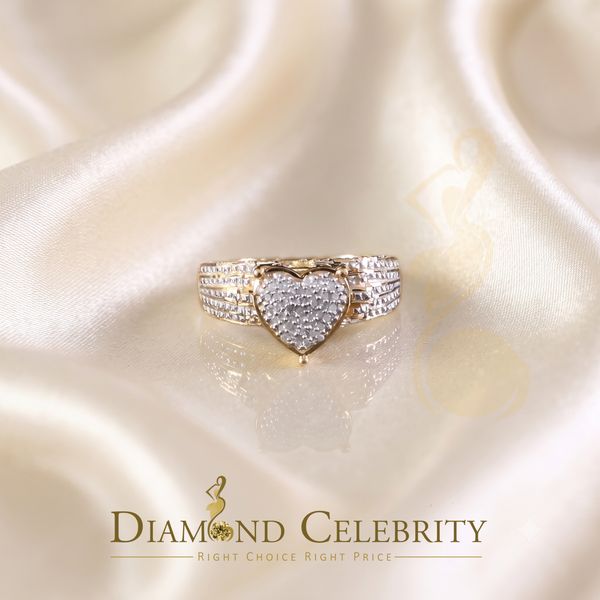 DiamondCelebritees 925 Yellow Sterling Silver Real Diamond 0.10ct Womens Engagement Heart Ring SZ 7