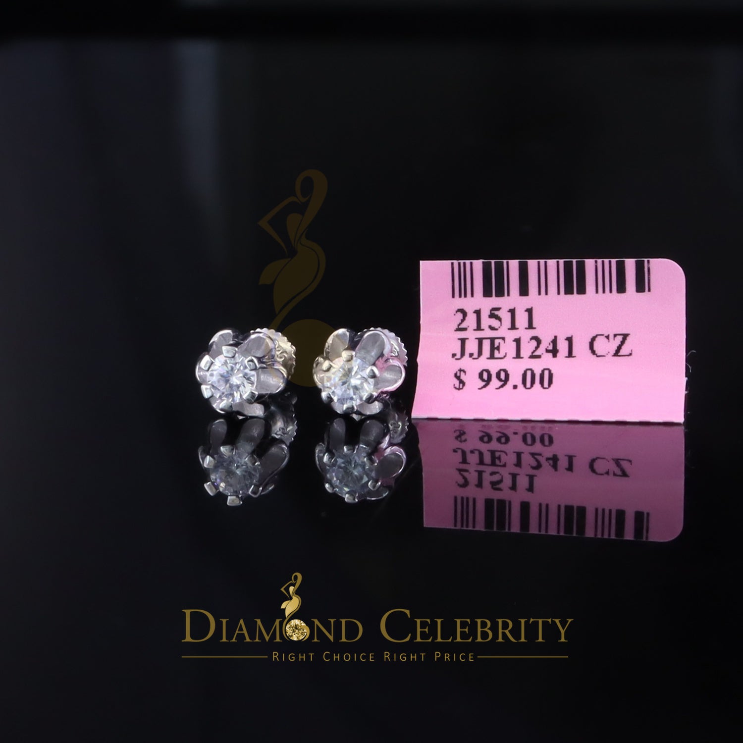 DiamondCelebritees  0.25ct 925 Silver Cubic Zirconia White Round Shape Buttercup Stud Earrings Women
