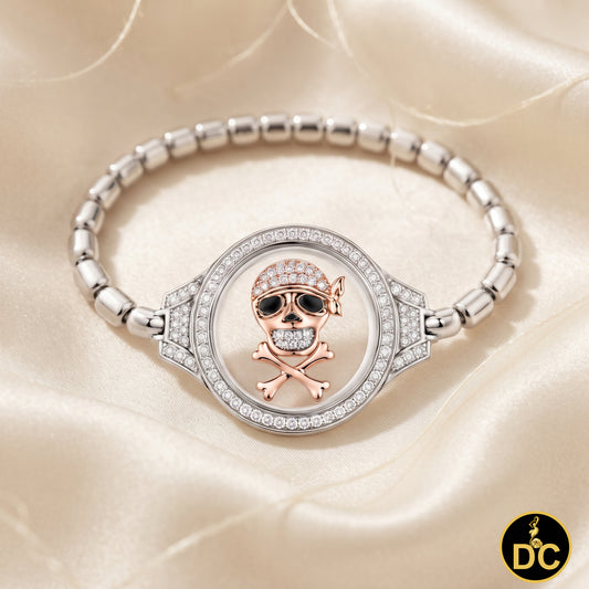 Diamondcelebritees Floating Face Skull Silver White Bracelete Iced Out with Cubic Zirconia SZ 7Inch