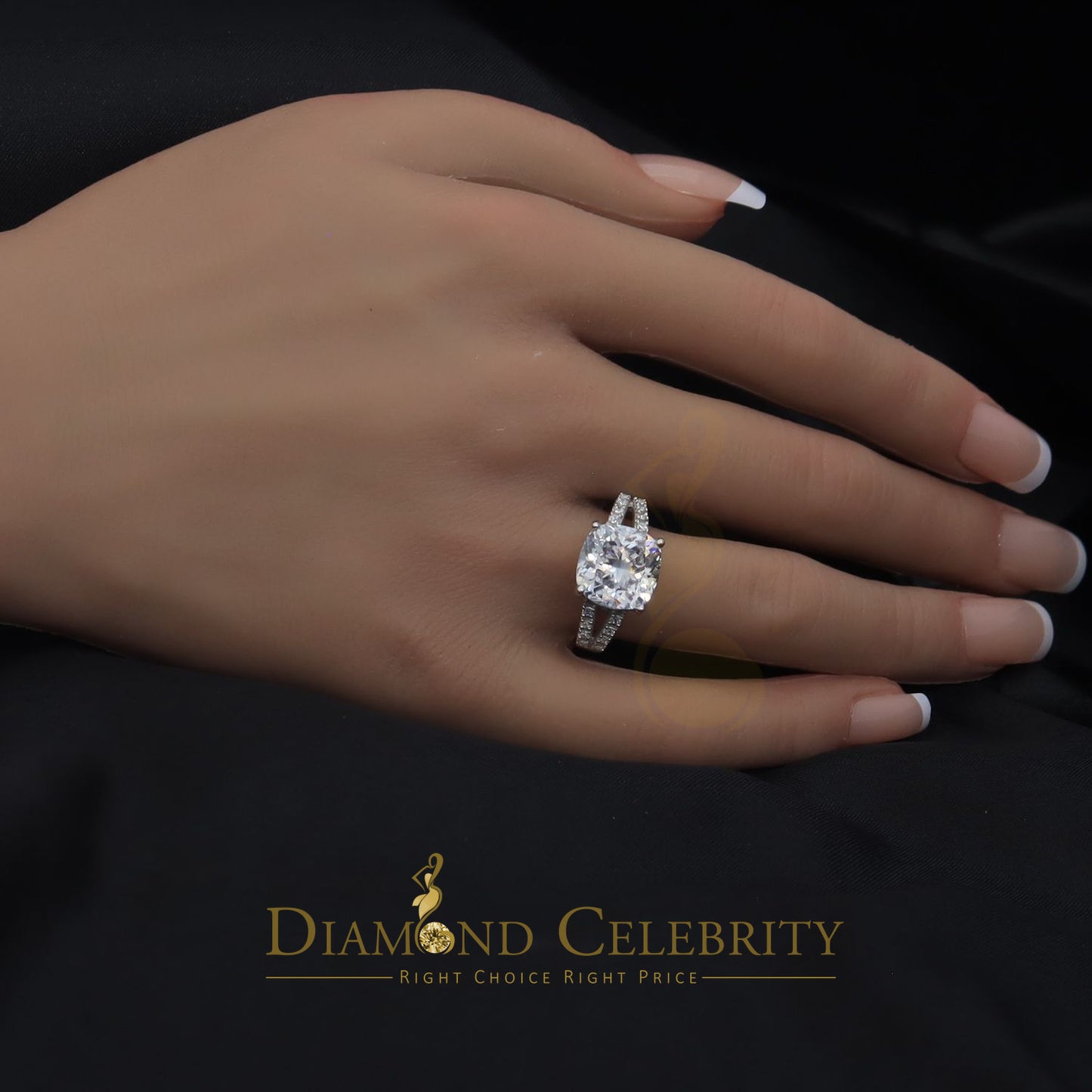 DiamondCelebritees 925 Silver 12.50CT White Cushion Cut 9 CZ Engagement Ring Women's Size 7.5