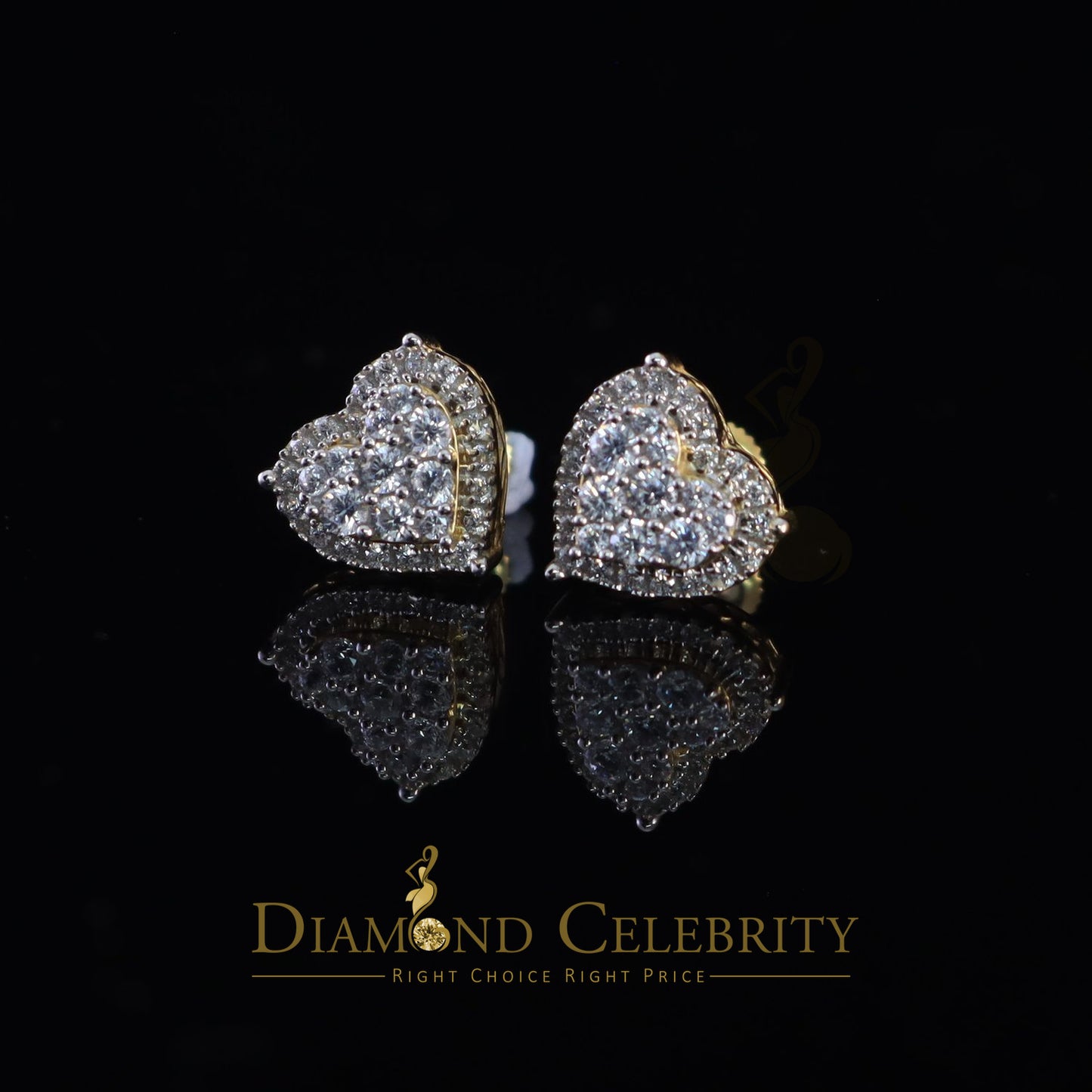 DiamondCelebritees  1.18ct Cubic Zirconia 925 Yellow Sterling Silver Women's Hip Hop Heart Earrings