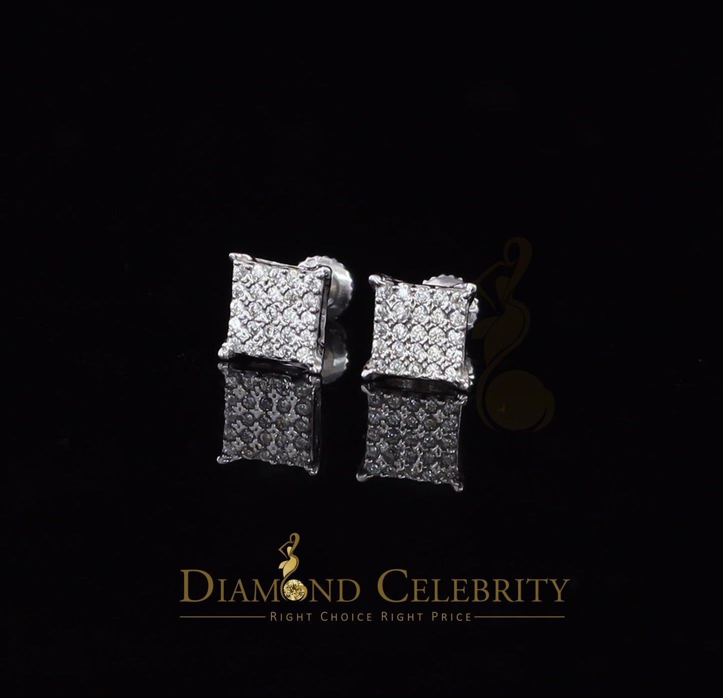 DiamondCelebritees  White 925 Silver Screw Back 0.50ct Cubic Zirconia Square Women Stud Earrings