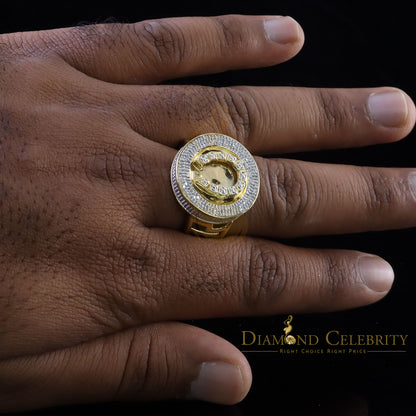 0.40 CT Real Diamond 925 Yellow Silver Mens Adjustable Ring From Size 10 to 12