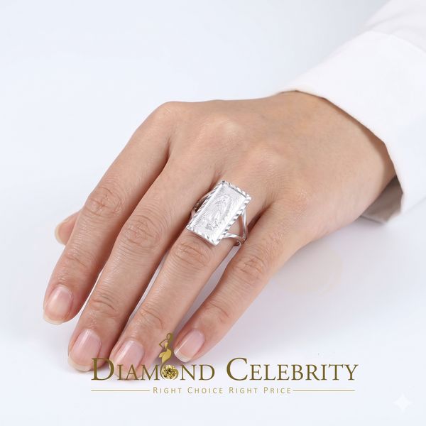 DiamondCelebritees Our Lady Guadalupe White 925 Silver Virgin Merry Protection Shield Ring SZ 6