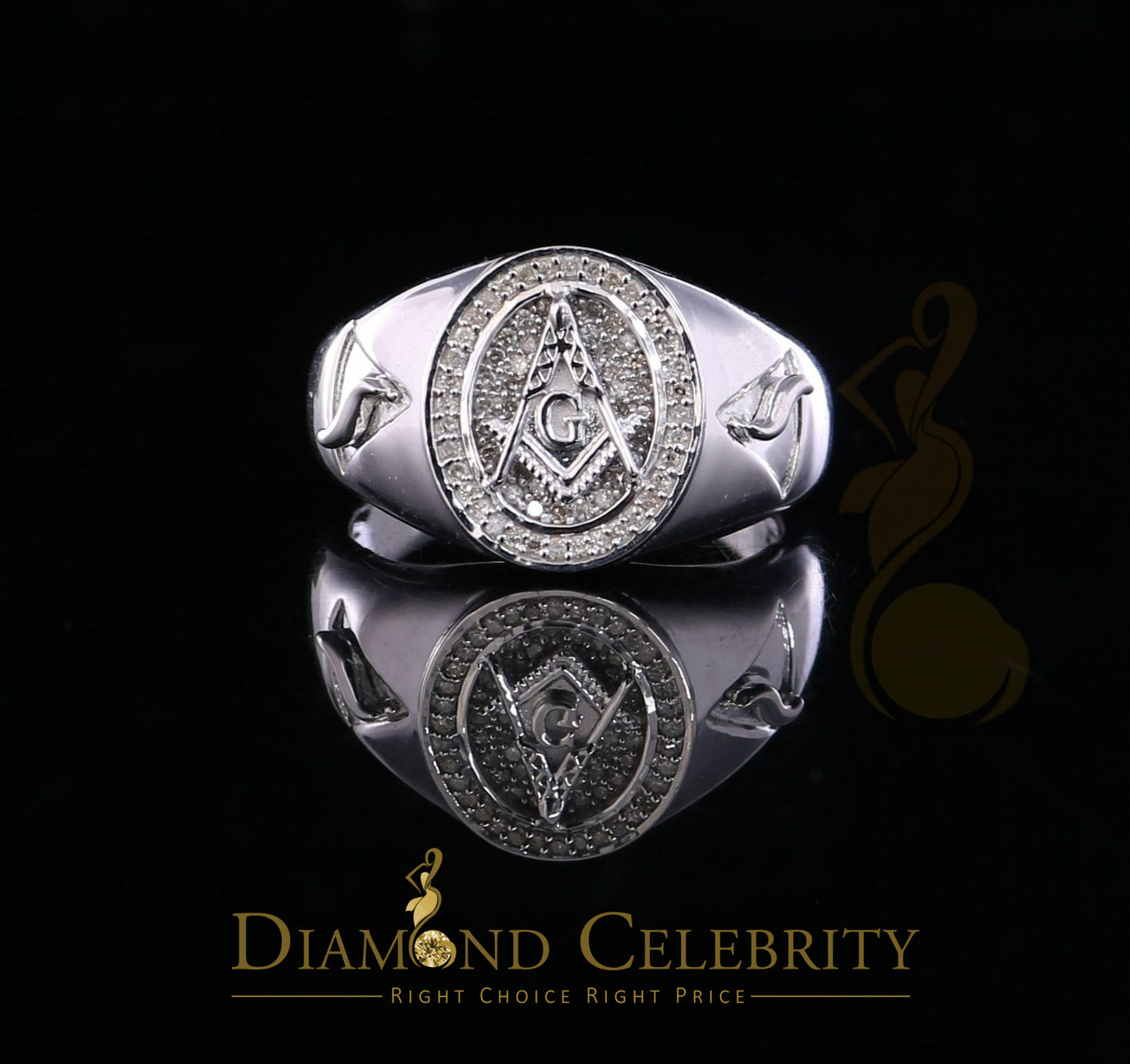 DiamondCelebritees 0.50CT Real Diamond 925 Sterling Silver White Fashion Masonic Men's Ring Size 12