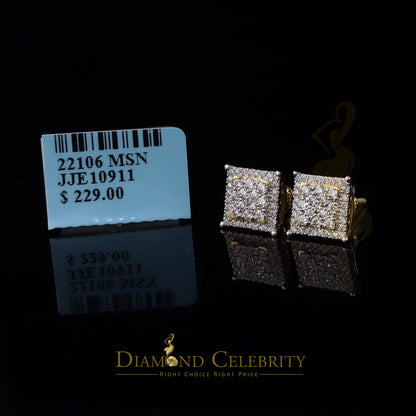 DiamondCelebritees Men's/Womens 925 Silver Yellow 0.55ct VVS 'D' Moissanite Square Stud Earrings