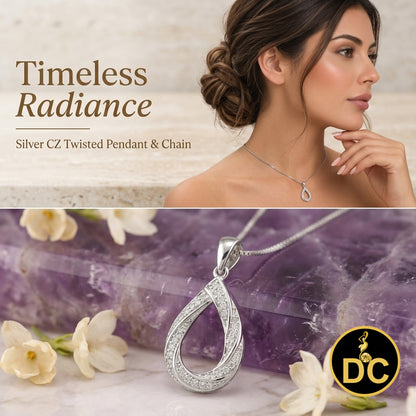 DiamondCelebritees 925 Sterling Silver Teardrop/Pear Shaped intertwined 0.37ct Cubic Zircon Pendant