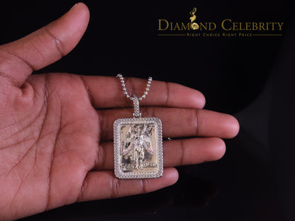 DiamondCelebritees Men's 925 Silver 0.66ct CZ Square SAINT MICHEAL White 1.00 inch 3D Pendant
