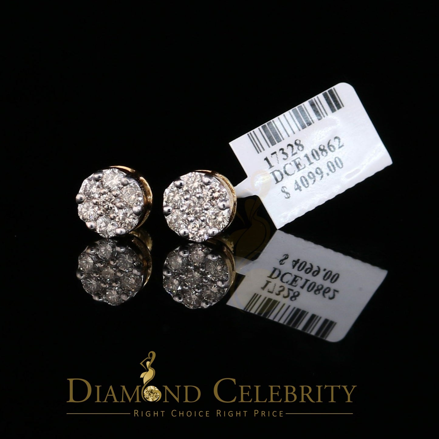 DiamondCelebritees 1.25CT Real Diamond with 10K Real Yellow Gold Men's/Women's Stud Earrings