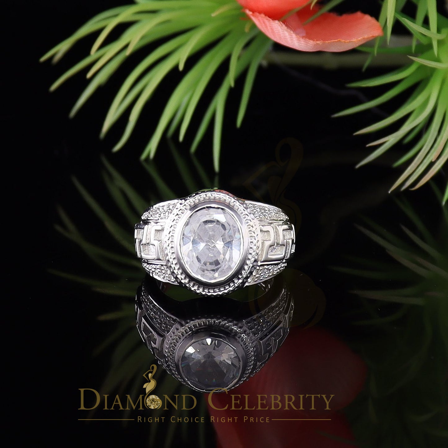 DiamondCelebritees 8.10ct White Silver Oval Cubic Zirconia Men Adjustable Ring From SZ 9 to 11