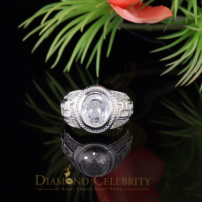 DiamondCelebritees 8.10ct White Silver Oval Cubic Zirconia Men Adjustable Ring From SZ 9 to 11