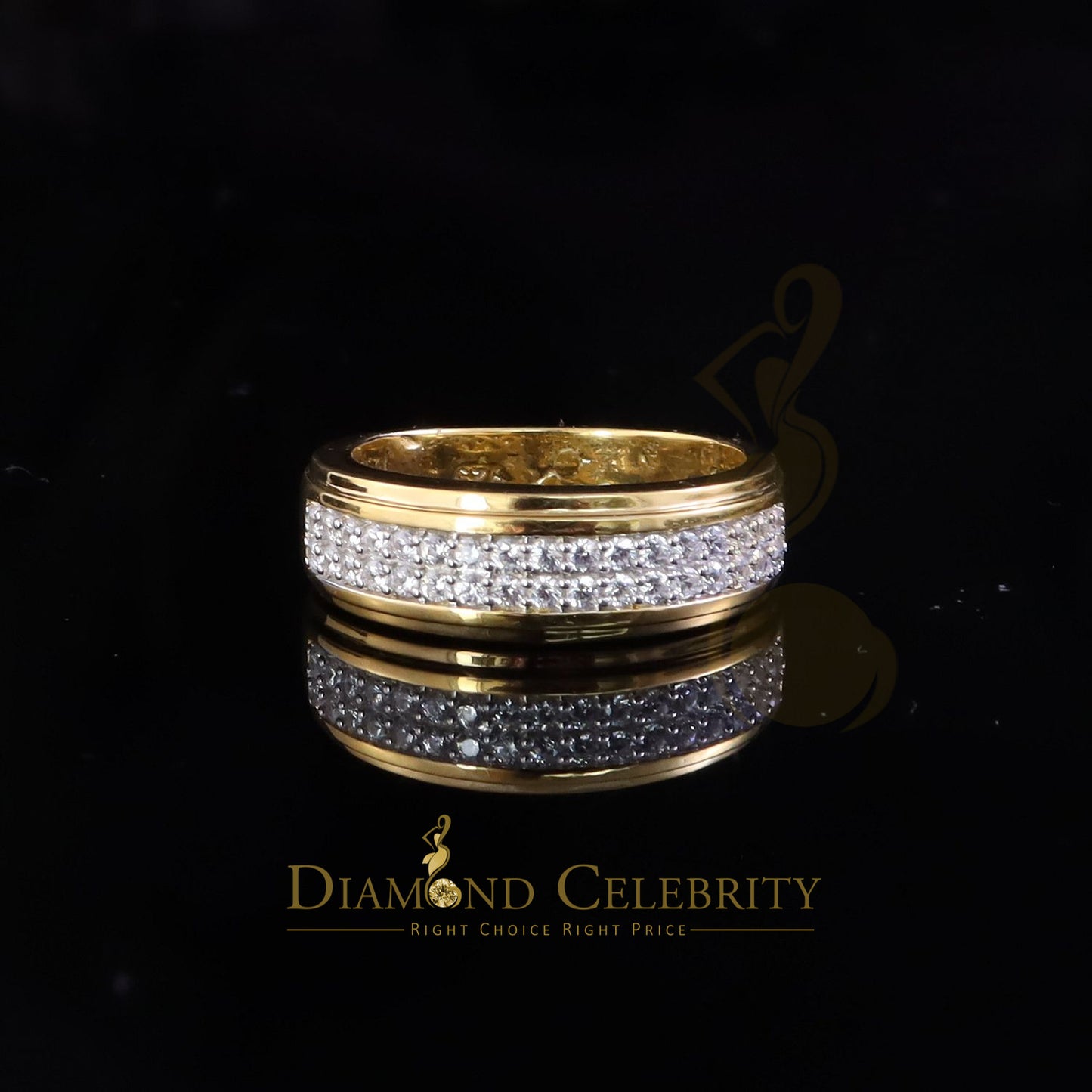 DiamondCelebritees Men's 1.25ct Cubic Zirconia Yellow Silver Round Adjustable Ring From SZ 9 to 11