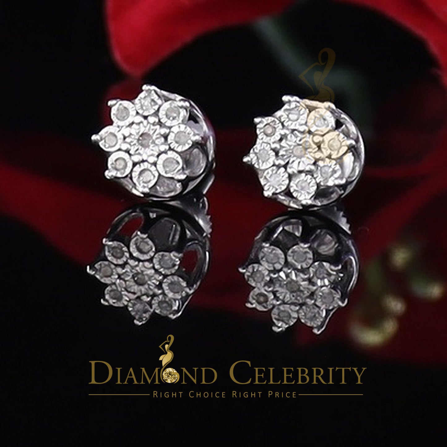 DiamondCelebritees 0.05ct Diamond 925 Sterling Silver White For Men's & Women's Floral Earrings