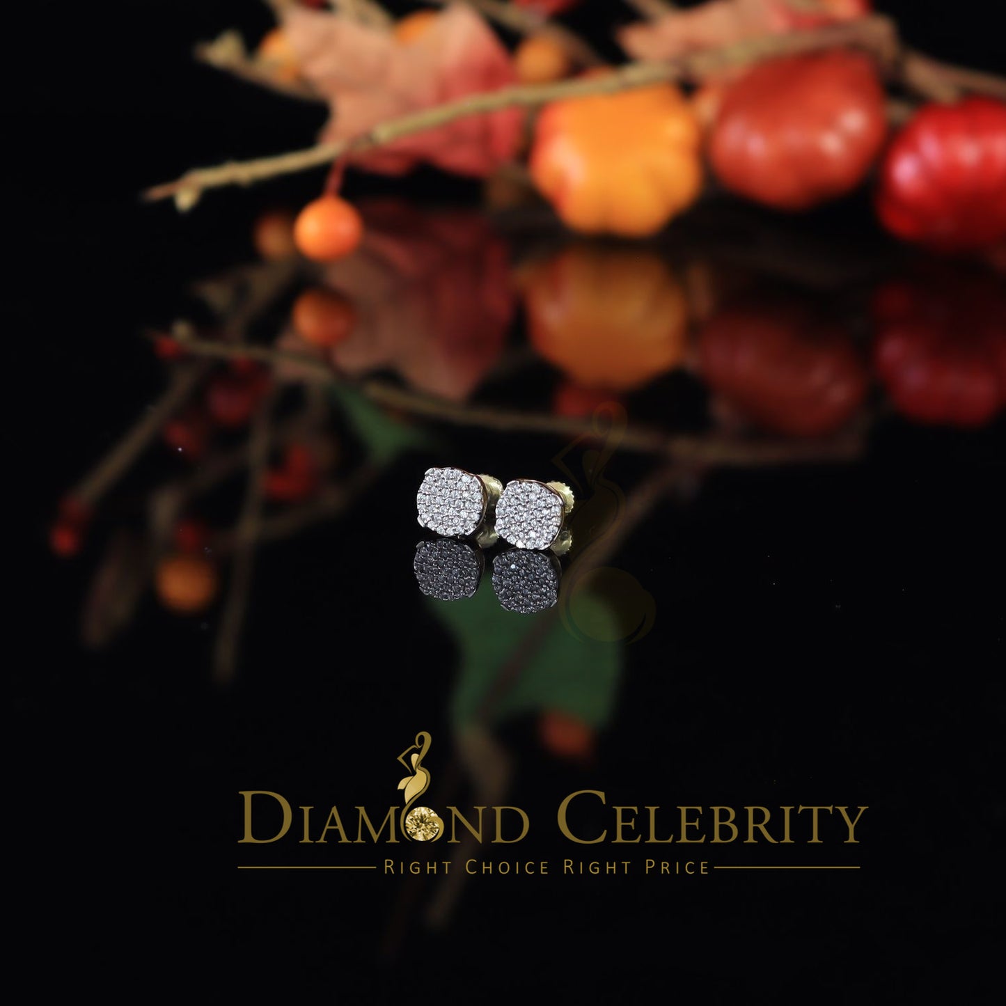 DiamondCelebritees  925 Yellow Sterling Silver 0.74ct Cubic Zirconia Round Women's Stud Earrings