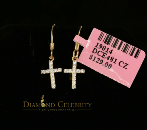 DiamondCelebritees  Yellow 925 Silver 0.27ct Cubic Zirconia Men's & Women's Dangling Cross Earrings