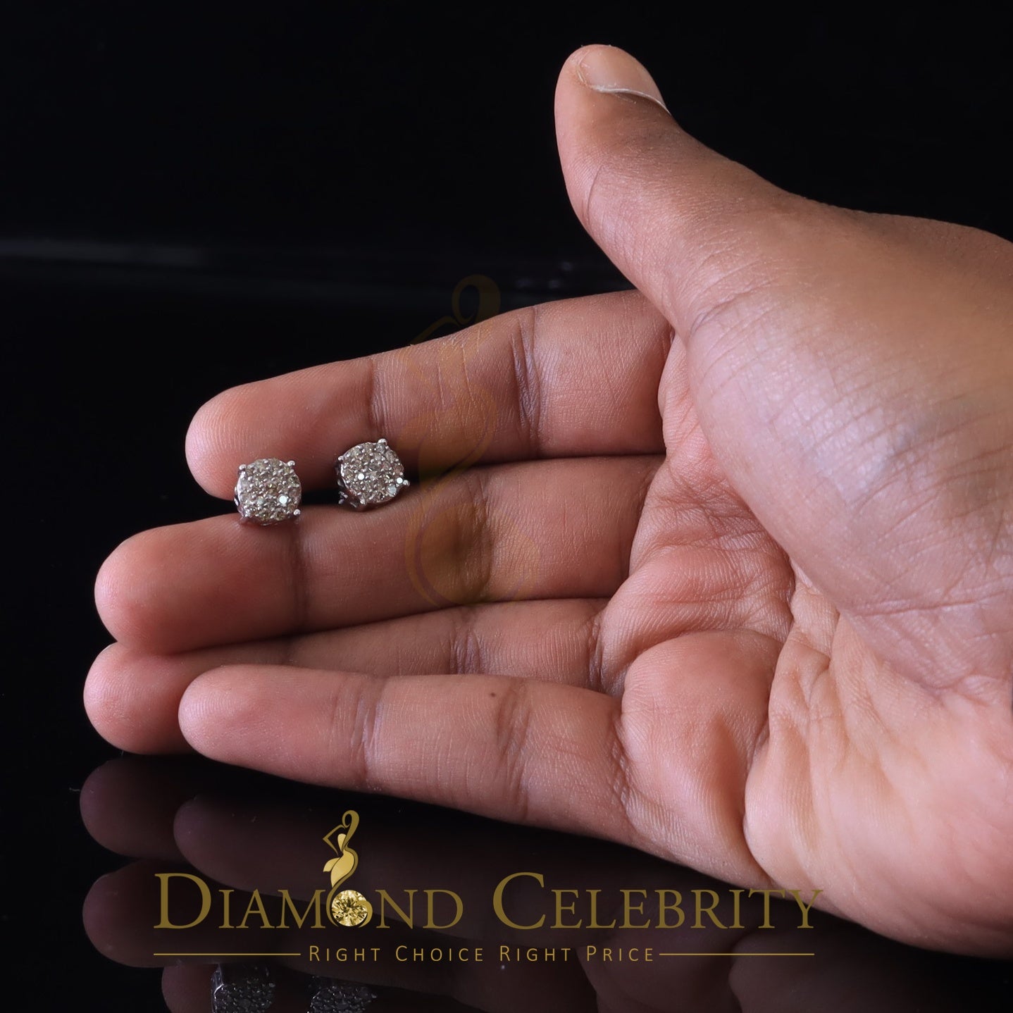 DiamondCelebritees 10K Real White Gold Real Diamond 0.60CT Men's/Women's Stud Round Earring