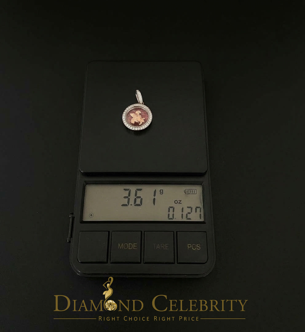 DiamondCelebritees 925 White Sterling Silver Small Fleur-de-Lis Floating Glass Cubic Zircon Pendat