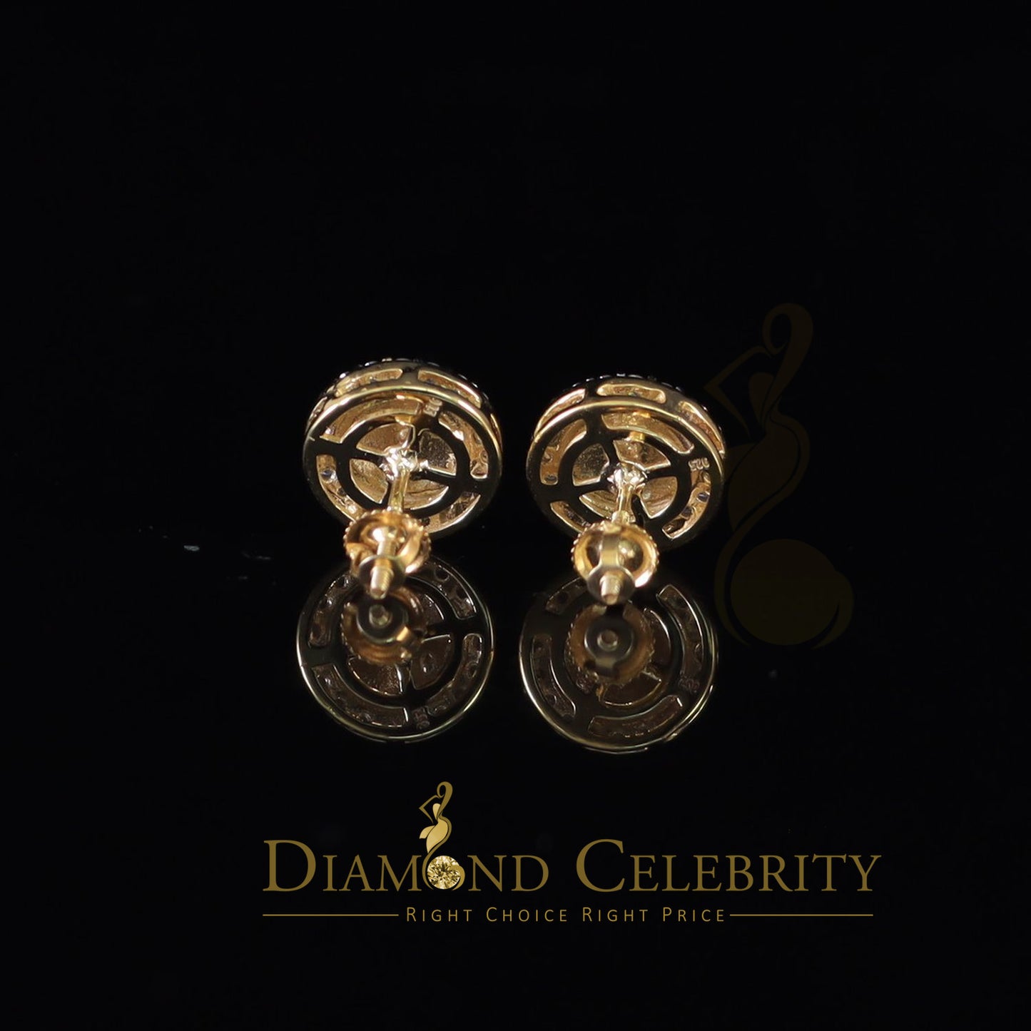 DiamondCelebritees 1.50ct Moissanite Yellow 925 Sterling Silver Women's Circle Shape Nugget Earring