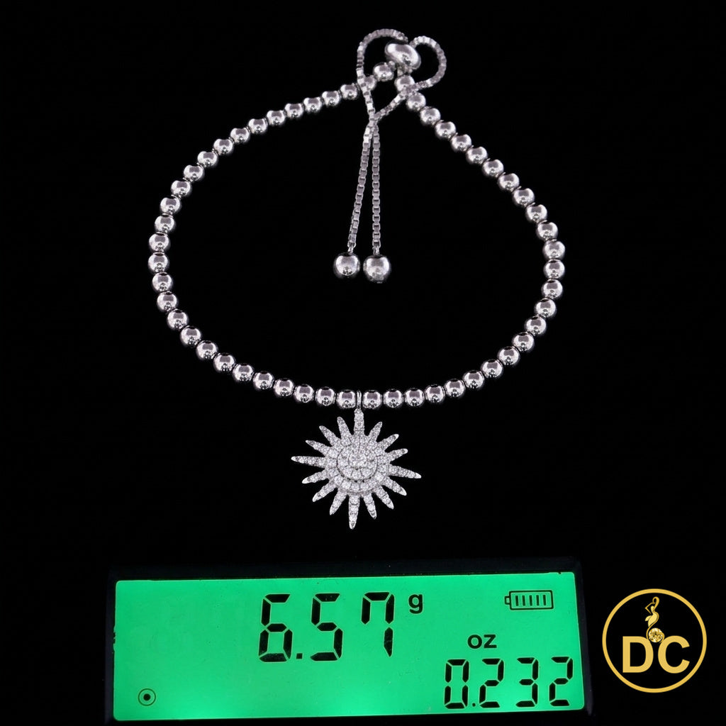 Diamondcelebritees 925 Sterling Silver Cubic Zirconia Sun Shape White Bracelet Adjustable SZ 7 Inch