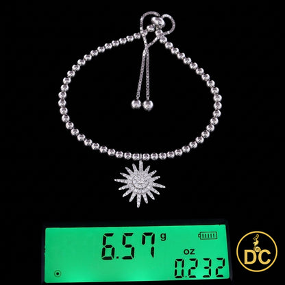Diamondcelebritees 925 Sterling Silver Cubic Zirconia Sun Shape White Bracelet Adjustable SZ 7 Inch
