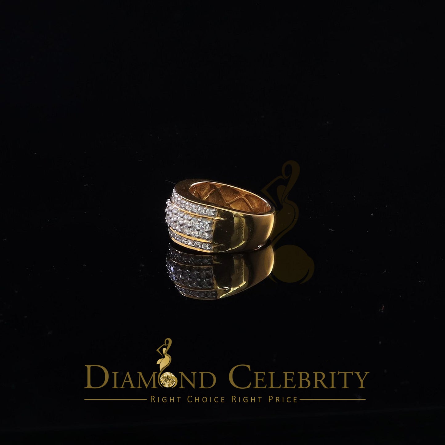 DiamondCelebritees 925 Sterling Yellow Silver 6.00ct Cubic Zirconia Round For Men's Ring Size 8