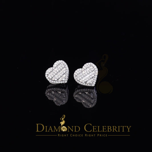 DiamondCelebritees  925 White Sterling Silver 1.48ct Cubic Zirconia Men's & Women's Heart Earrings
